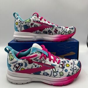 Brooks Trace 4 Running Shoes Womens 6 Wide D White Pink Medical Print Sneakers